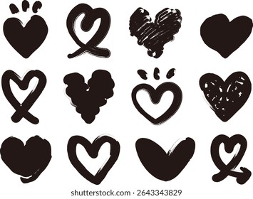 Hand-drawn hearts. Doodle style, grunge hearts. Symbols of Valentine's Day and love. Vector material.