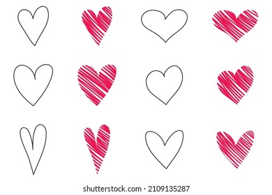 Сollection of hand-drawn hearts doodles