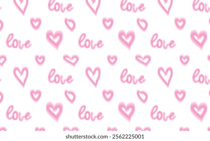 Hand-drawn hearts and "love" pattern on white. Use for creating unique designs with a personal touch. Great for textiles