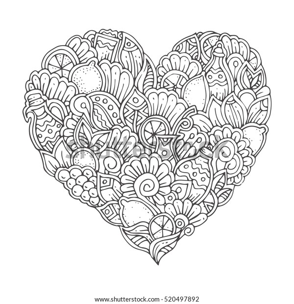 Handdrawn Hearts Ornament Black White Adult Stock Vector (Royalty Free ...