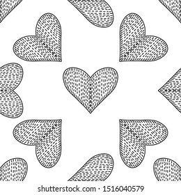 Hand-drawn hearts pattern in trendy style. Valentine sign symbol. Love vector icon. Seamless vector tile pattern. Cute vector illustration. Trendy design template. Line drawing.