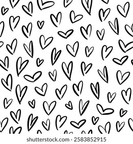 Hand-drawn hearts pattern. Vector seamless texture with heart doodles on white background. St. Valentine's Day background