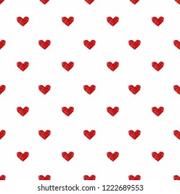 Hand-drawn hearts. Polca dot romantic background. Seamless vector pattern.