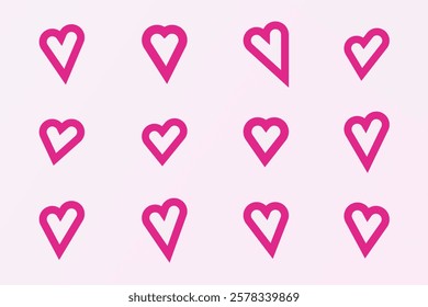 Hand-drawn hearts, romantic symbols of red and pink. Perfect for celebrating affection, passion, and romance, this collection is ideal for greeting cards, invitations, anniversary designs