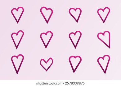 Hand-drawn hearts, romantic symbols of red and pink. Perfect for celebrating affection, passion, and romance, this collection is ideal for greeting cards, invitations, anniversary designs