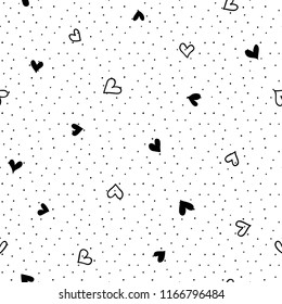 Hand-drawn hearts seamless pattern