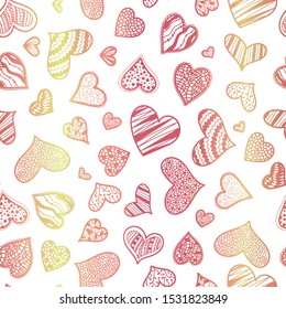 Handdrawn hearts seamless pattern, creative and fun hearts brackdrop - great for valentine's day, mother day or romantic fabrics, banner, wallpaper, wrapper - vector surface design