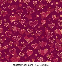Handdrawn hearts seamless pattern, creative and fun hearts brackdrop - great for valentine's day, mother day or romantic fabrics, banner, wallpaper, wrapper - vector surface design