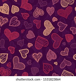 Handdrawn hearts seamless pattern, creative and fun hearts brackdrop - great for valentine's day, mother day or romantic fabrics, banner, wallpaper, wrapper - vector surface design
