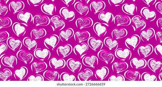 Dibujado a mano corazones sin patrón. Fondo angustiado sin fin con una textura desgastada, desgastada y vintage. Ilustración vectorial para Fondo de pantalla, papel de embalaje o diseño textil.
