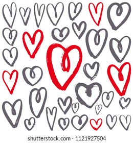 Hand-drawn hearts set. Vector sketch illustration.