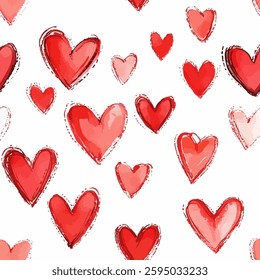 Hand-drawn hearts in shades of red on a white background. heart seamless pattern vector illustration,  doodle summer,  kids and baby designs for print fabric.