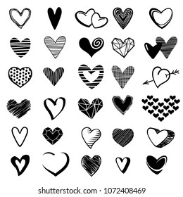 Hand-drawn hearts vector set. Love symbol collection.