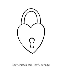 Hand-drawn heart-shaped lock illustration in black and white. Minimalist romantic doodle, perfect for love-themed designs, wedding decor, and valentine’s day artwork