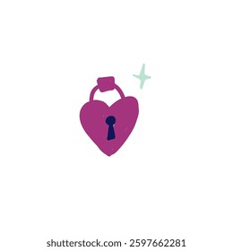 Hand-drawn heart-shaped padlock with a keyhole on a white background. Minimalist romantic design, perfect for love, security, relationships, and Valentine's Day concepts.