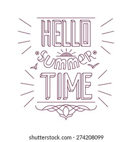 Hand-drawn "Hello Summer Time" typographic design on isolated background. 