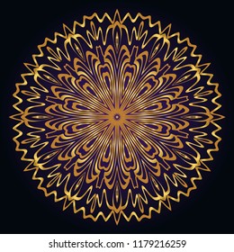 Hand-Drawn Henna Ethnic Mandala. Circle lace ornament. Vector illustration. for coloring book, greeting card, invitation, tattoo. Anti-stress therapy pattern.