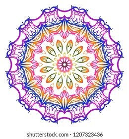 Hand-Drawn Henna Ethnic Mandala. Circle lace ornament. Vector illustration. for coloring book, greeting card, invitation, tattoo. Anti-stress therapy pattern.