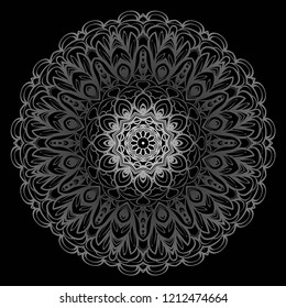 Hand-Drawn Henna Ethnic Mandala. Circle lace ornament. Vector illustration. for coloring book, greeting card, invitation, tattoo. Anti-stress therapy pattern