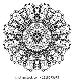 Hand-Drawn Henna Ethnic Mandala. Circle lace ornament. Vector illustration. for coloring book, greeting card, invitation, tattoo. Anti-stress therapy pattern