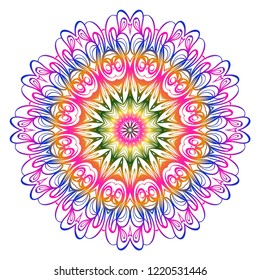 Hand-Drawn Henna Ethnic Mandala. Circle lace ornament. Vector illustration. for coloring book, greeting card, invitation, tattoo. Anti-stress therapy pattern