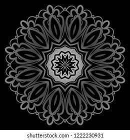 Hand-Drawn Henna Ethnic Mandala. Circle lace ornament. Vector illustration. for coloring book, greeting card, invitation, tattoo. Anti-stress therapy pattern.