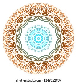 Hand-Drawn Henna Ethnic Mandala. Circle lace ornament. Vector illustration. for coloring book, greeting card, invitation, tattoo. Anti-stress therapy pattern.