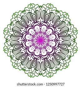 Hand-Drawn Henna Ethnic Mandala. Circle lace ornament. Vector illustration. for coloring book, greeting card, invitation, tattoo. Anti-stress therapy pattern.