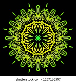 Hand-Drawn Henna Ethnic Mandala. Circle lace ornament. Vector illustration. for coloring book, greeting card, invitation, tattoo. Anti-stress therapy pattern.