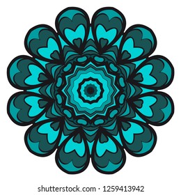 Hand-Drawn Henna Ethnic Mandala. Circle lace ornament. Vector illustration. for coloring book, greeting card, invitation, tattoo. Anti-stress therapy pattern.