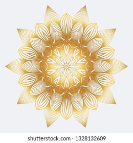 Hand-Drawn Henna Ethnic Mandala. Circle Lace Ornament. Vector Illustration. For Coloring Book, Greeting Card, Invitation, Tattoo. Anti-Stress Therapy Pattern. White yellow gold colour