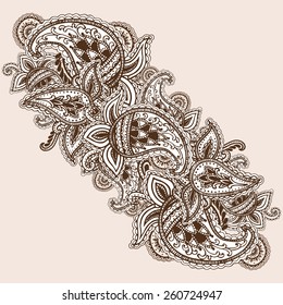 Hand-Drawn Henna Mehndi Abstract Mandala Flowers and Paisley Doodle Vector Illustration Design Elements