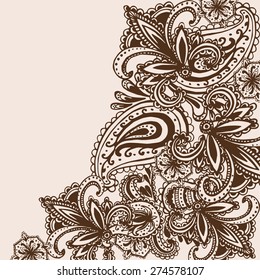 Hand-Drawn Henna Mehndi Abstract Mandala Flowers and Paisley Doodle Vector Illustration Design Elements