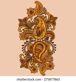 Hand-Drawn Henna Mehndi Abstract Mandala Flowers and Paisley Doodle Vector Illustration Design Elements