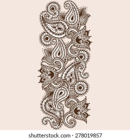 Hand-Drawn Henna Mehndi Abstract Mandala Flowers and Paisley Doodle Vector Illustration Design Elements