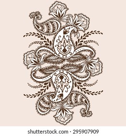 Hand-Drawn Henna Mehndi Abstract Mandala Flowers and Paisley Doodle Vector Illustration Design Elements