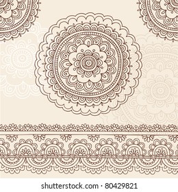 Hand-Drawn Henna Mehndi Tattoo Flower Mandala and Paisley Border Doodle Vector Illustration Design Elements