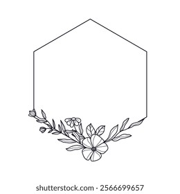 Hand-Drawn Hexagonal Frame with Foliage