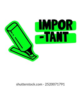 Hand-drawn highlighter with important text. Creative sticker symbolizing emphasis, priority, and key information. Vector illustration for productivity, note-taking, and focus.