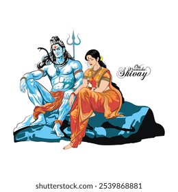 Hand-drawn Hindu God Shiva, A vector illustration of Lord Shiva, A vector drawing of lord sitting with his wife