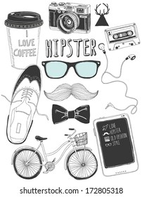 hand-drawn hipster accessories