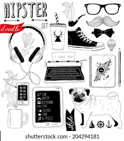 hand-drawn hipster doodle set