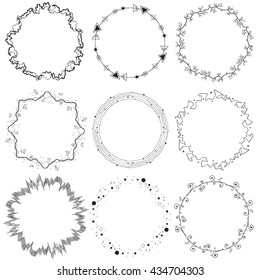 Hand-drawn hipster round frame with points, lines, branches