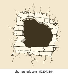 Hand-drawn hole in the wall.