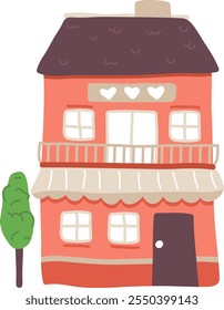 Handdrawn Home With Hearts Vector Illustration
