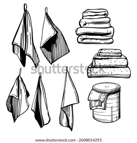 Hand-drawn home textiles. Towels. Vector sketch illustration.