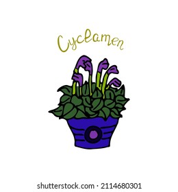 Hand-drawn home tree in a flower pot. Doodle houseplant. Vector images for the decoration of various goods, textiles, postcards