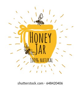 Handdrawn honey label.Lettering.Typography.Sunbursts.