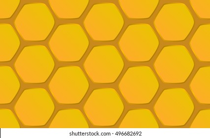 Hand-drawn honeycomb background vector illustration. Seamless pattern honeycomb hexagons on orange background. Yellow honeycomb hand-drawn image for backdrop, web design, infographic, wallpaper