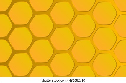 Hand-drawn honeycomb background vector illustration. Horizontal image of sweet honeycomb for wallpaper or banner template. Honeycomb big tiles picture for food package design. Golden honey combs